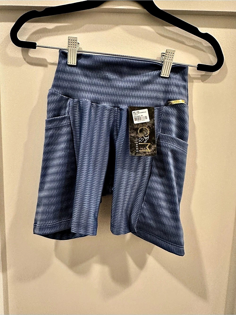 C&M Fitness Karina High Rise Biker Shorts Blue NWT Size M